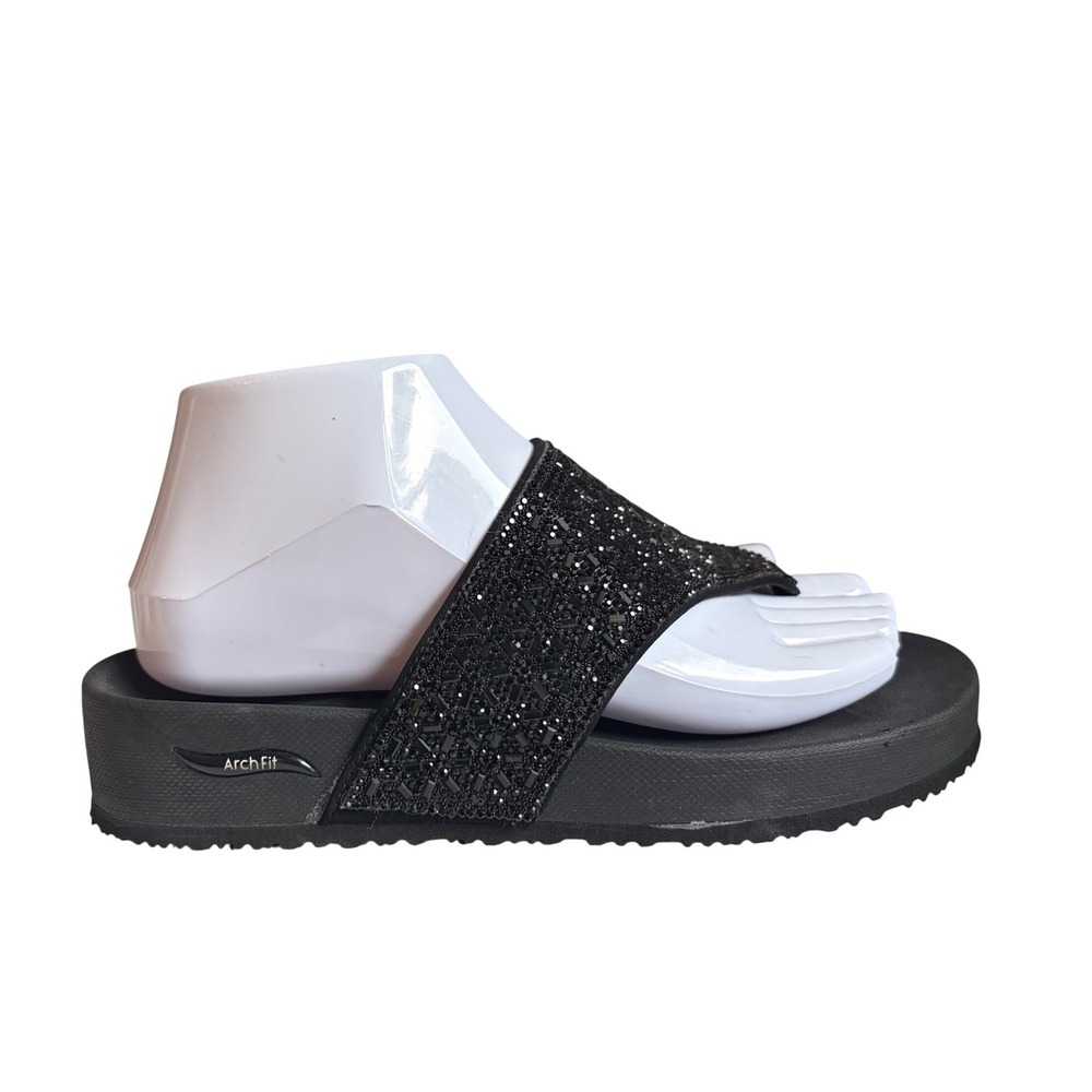 Skechers Arch Fit City Catch Black Rhinestone Thong Platform Sandals 119438 US 7 - Picture 2 of 8